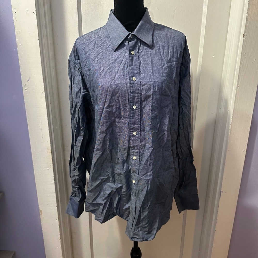 Mani Denim Look Long‎ Sleeve Button Down in 16.5/34/35
